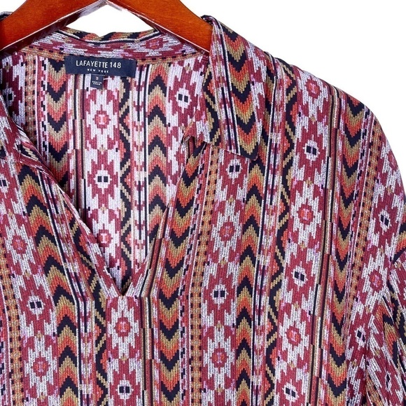 Lafayette 148 New York Silk Southwestern Print Blouse Top Size Small - Picture 4 of 12